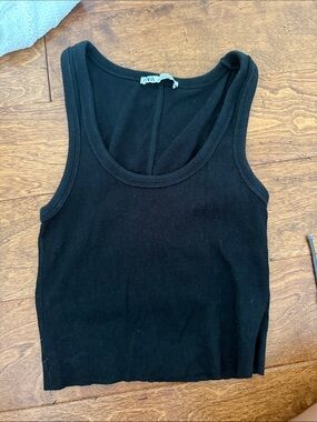 Zara Black Ribbed Scoop Neck Tank